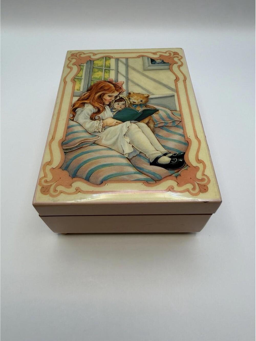 Vtg Gorham Wood Music Box Plays Music “My Fav Things” Mirror Jewelry Box
